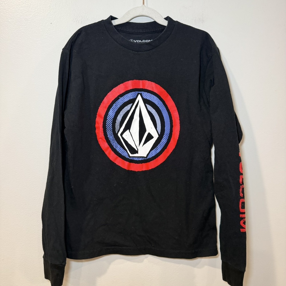 Youth Volcom Logo Long Sleeve Graphic Shirt Black - Boys S , Skate, Surf